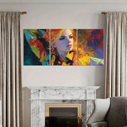 3pcs Expressive Brushstrokes Woman Portrait Metal Print Ready to Hang Art