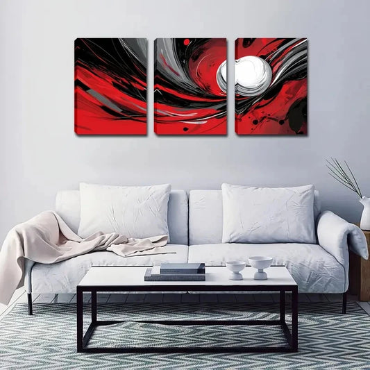 3pcs Red Black Color Rotating Abstract Perfect Wall Art Set Canvas Framed 40x60cm - High Quality Print 100% Australian Made Wall Canvas Ready to Hang