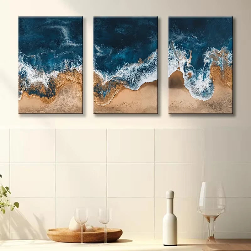 3pcs Ocean Waves Beach Design Wall Art Set Canvas Framed 60x90cm - High Quality Print 100% Australian Made Wall Canvas Ready to Hang