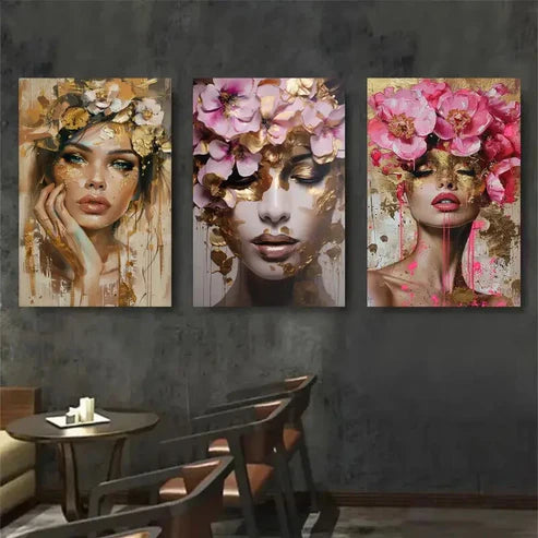 3pcs Floral Crown Woman Portrait Elegant Perfect Wall Art Canvas Unframed - High Quality Print 100% Australian Made Wall Canvas
