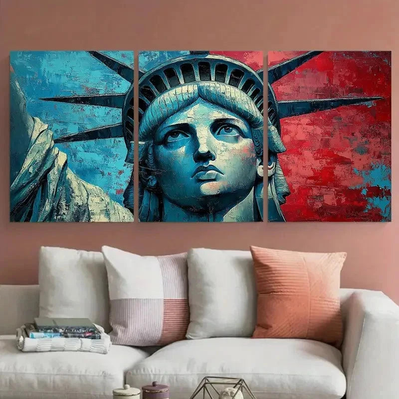 3pcs Statue of Liberty New York City Impasto Metal Print Ready to Hang Art