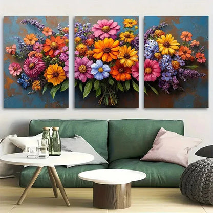 3pcs Vibrant Wildflower Bouquet Metal Print Ready to Hang Art
