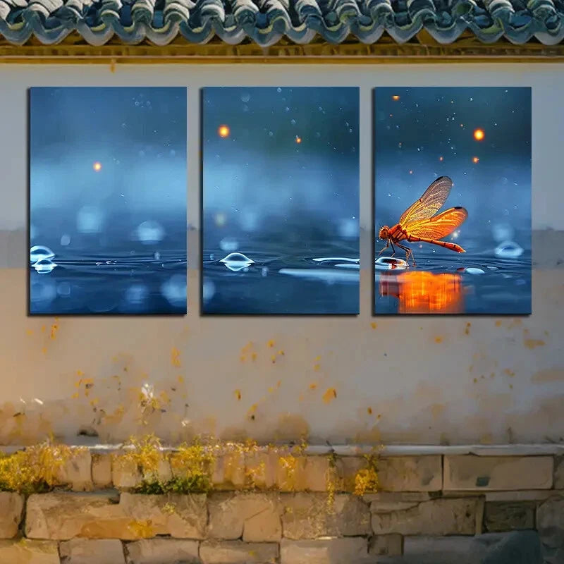 3pcs Firefly by Moonlight Nature-Inspired Metal Print Ready to Hang Art