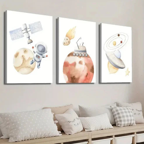 3pcs Astronaut & Planets Decor Wall Art Set Canvas Unframed - High Quality Print 100% Australian Made Wall Canvas
