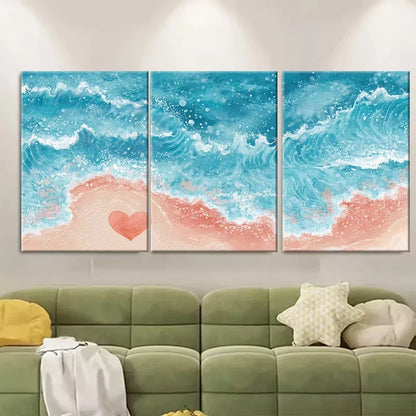 3pcs Beach Scene with Heart & Ocean Waves Metal Print Ready to Hang Art