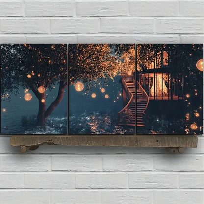 3pcs The Glass House by the River Metal Print Ready to Hang Art