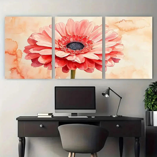 3pcs Pink Red Flower Watercolour Floral Design Metal Print Ready to Hang Art