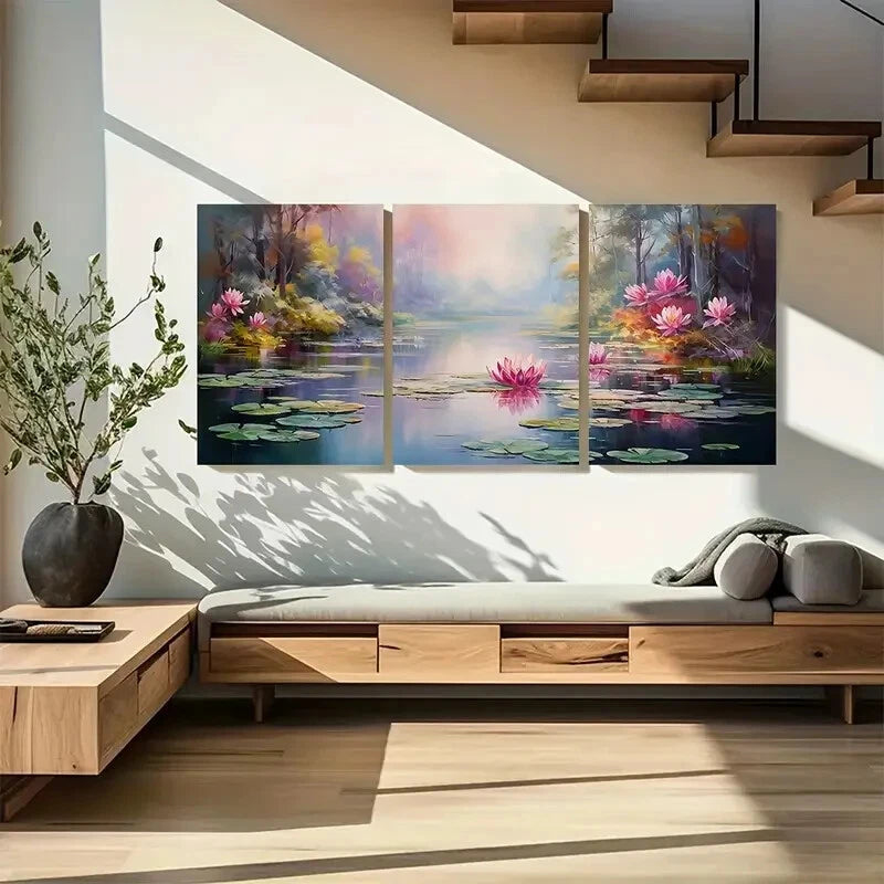 3pcs Lake Wall Art Water Lily Print Metal Print Ready to Hang Art