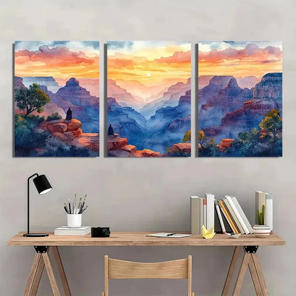 3pcs Grand Canyon Painting Arizona Watercolor Metal Print Ready to Hang Art