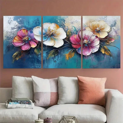 3pcs Modern Abstract Floral Impasto Illustration Wall Art Set Canvas Framed 50x70cm - High Quality Print 100% Australian Made Wall Canvas Ready to Hang