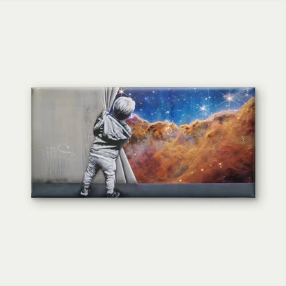 Child Gazing into Galaxy Wall Art Canvas Office Home Room Framed 120x60cm