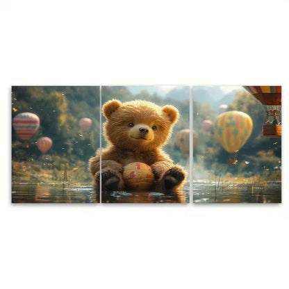 3pcs Whimsical Baby Bear Wall Art Set Canvas Framed 40x60cm - High Quality Print 100% Australian Made Wall Canvas Ready to Hang