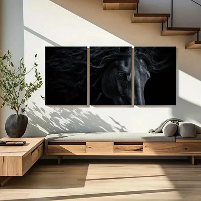3pcs Black Horse Art Equestrian Decor Metal Print Ready to Hang Art