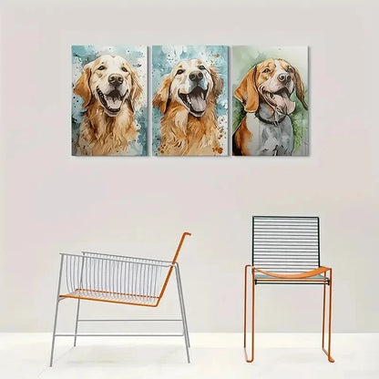 3pcs Watercolor Pet Portrait Dog Animal Metal Print Ready to Hang Art