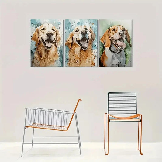3pcs Watercolor Pet Portrait Dog Animal Metal Print Ready to Hang Art