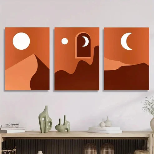 3pcs Full Moon and Crescent Moon, Desert Night Wall Art Set Canvas Unframed - High Quality Print 100% Australian Made Wall Canvas