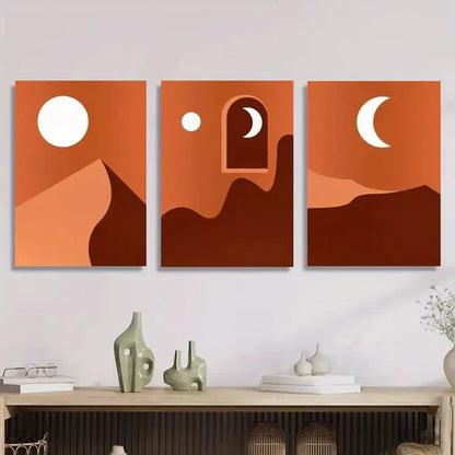 3pcs Full Moon and Crescent Moon, Desert Night Wall Art Set Canvas Unframed - High Quality Print 100% Australian Made Wall Canvas