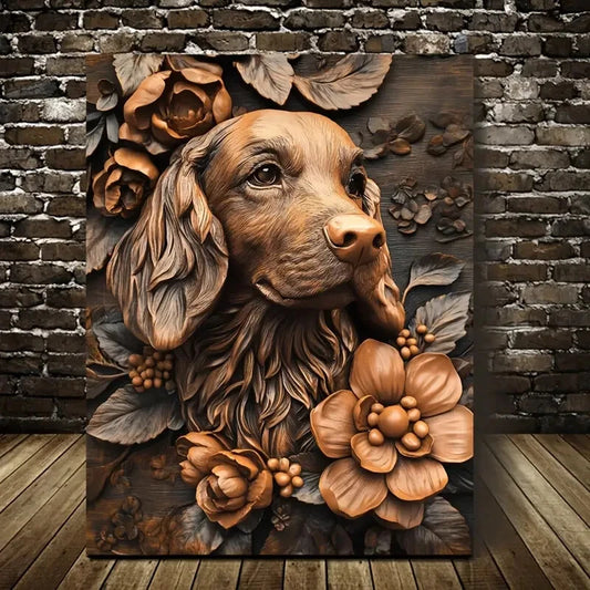 Joyful Cocker Spaniel Among Blooming Flowers Painting 40x60cm Metal Print Ready to Hang