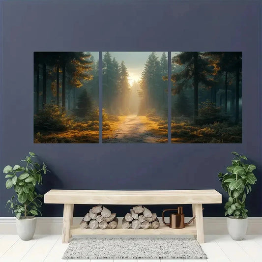 3pcs Art Forest Landscape Print Neutral Metal Print Ready to Hang Art