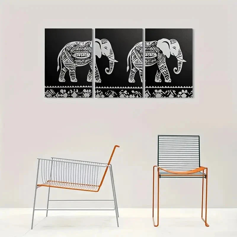 3pcs Modern Black and White Elephant Metal Print Ready to Hang Art