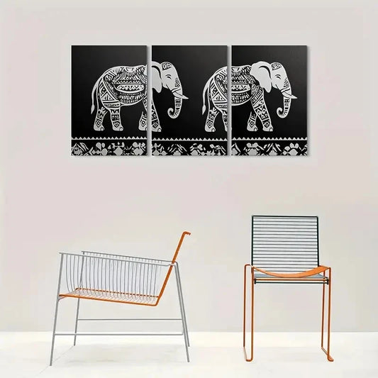 3pcs Modern Black and White Elephant Metal Print Ready to Hang Art