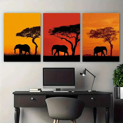 3pcs Uganda Wildlife Nature Adventure Elephant Wall Art Set Canvas Framed 40x60cm - High Quality Print 100% Australian Made Wall Canvas Ready to Hang