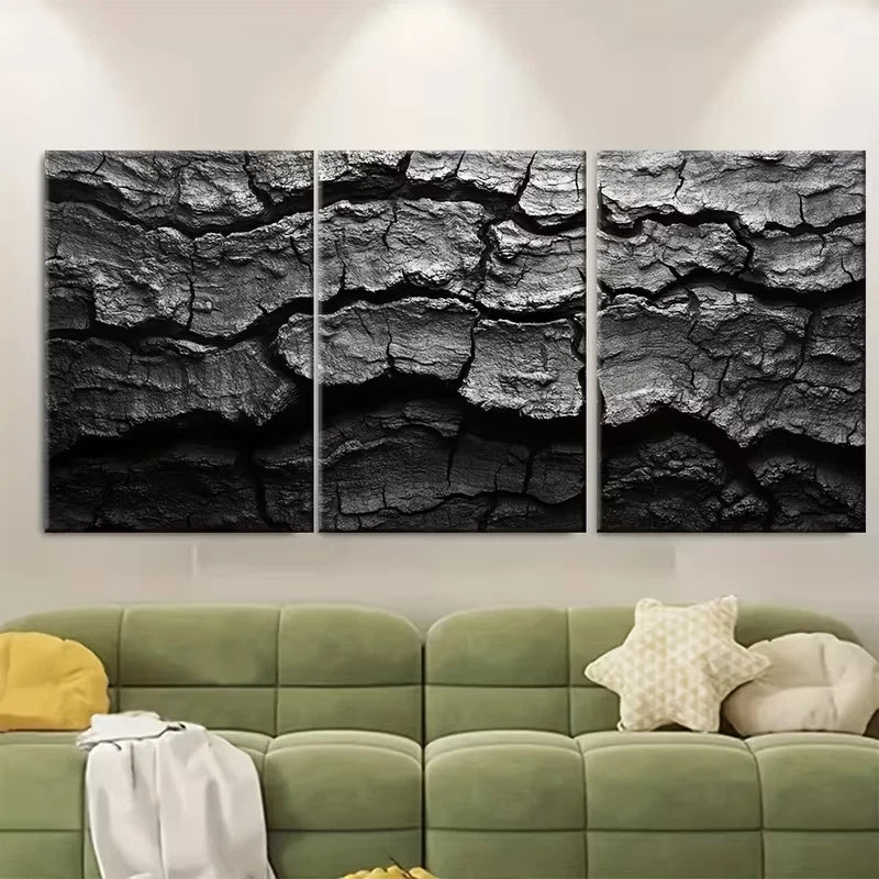 3pcs Abstract Monochrome Tree Trunk Metal Print Ready to Hang Art