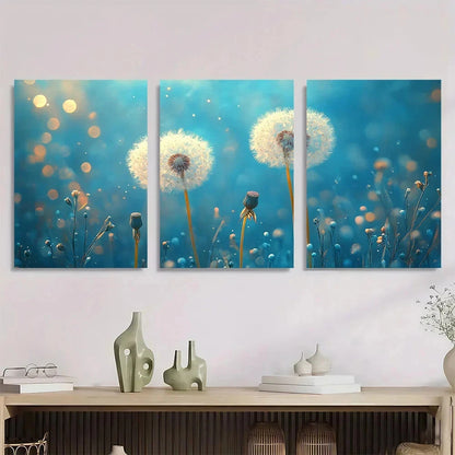 3pcs Dandelion And Dahlia White Flowers Metal Print Ready to Hang Art