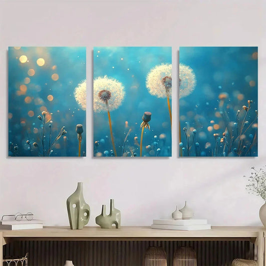 3pcs Dandelion And Dahlia White Flowers Metal Print Ready to Hang Art