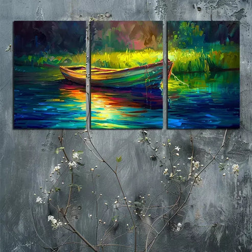 3pcs Boat and Lake Canvas Framed 60x90cm - High Quality Print 100% Australian Made Wall Canvas Ready to Hang