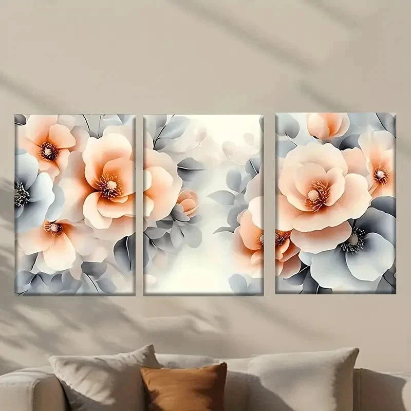 3pcs Bunch of Flowers with Leaves Retro Wall Art Set Canvas Framed 40x60cm - High Quality Print 100% Australian Made Wall Canvas Ready to Hang