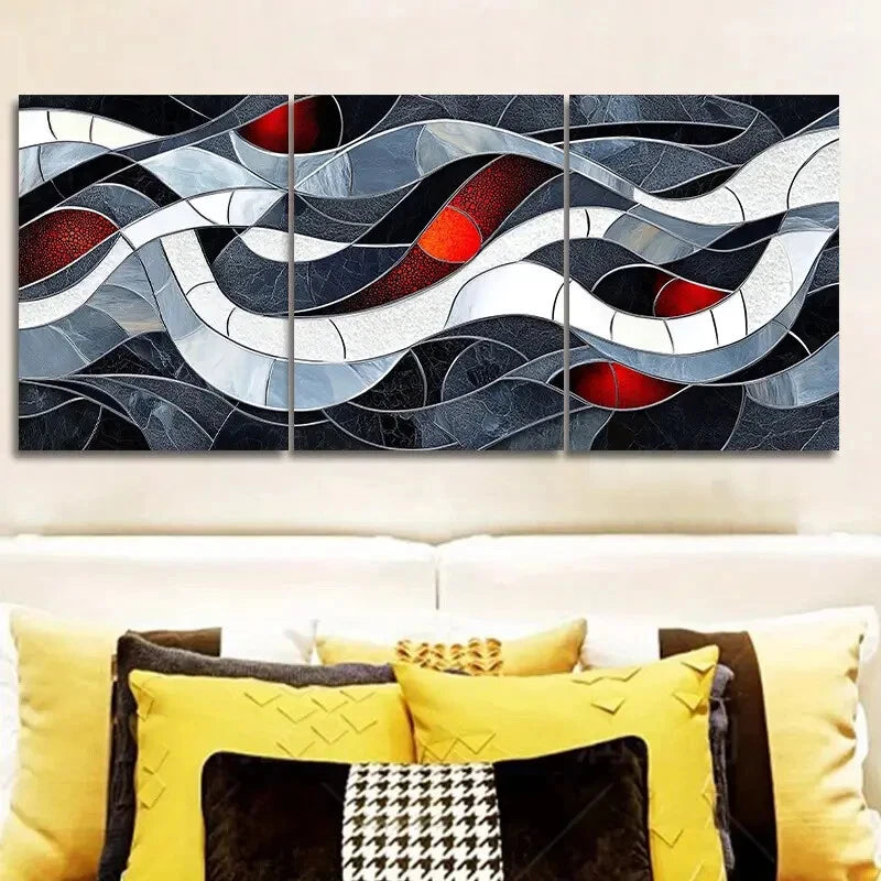 3pcs Modern Stained Glass Colourful Metal Print Ready to Hang Art