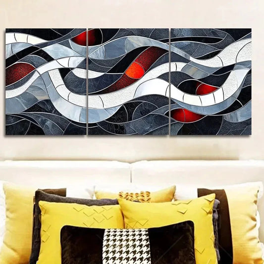 3pcs Modern Stained Glass Colourful Metal Print Ready to Hang Art