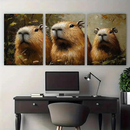 3pcs Funny Capybara Wild Animals Illustration Metal Print Ready to Hang Art