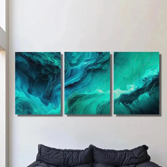 3pcs Blue green water pattern abstract Metal Print Ready to Hang Art