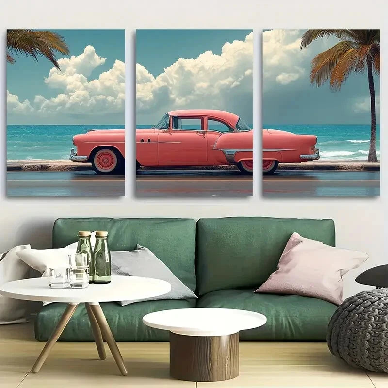 3pcs Vaporwave Aesthetic Cuba Retro 50's car Metal Print Ready to Hang Art