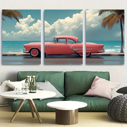 3pcs Vaporwave Aesthetic Cuba Retro 50's car Metal Print Ready to Hang Art