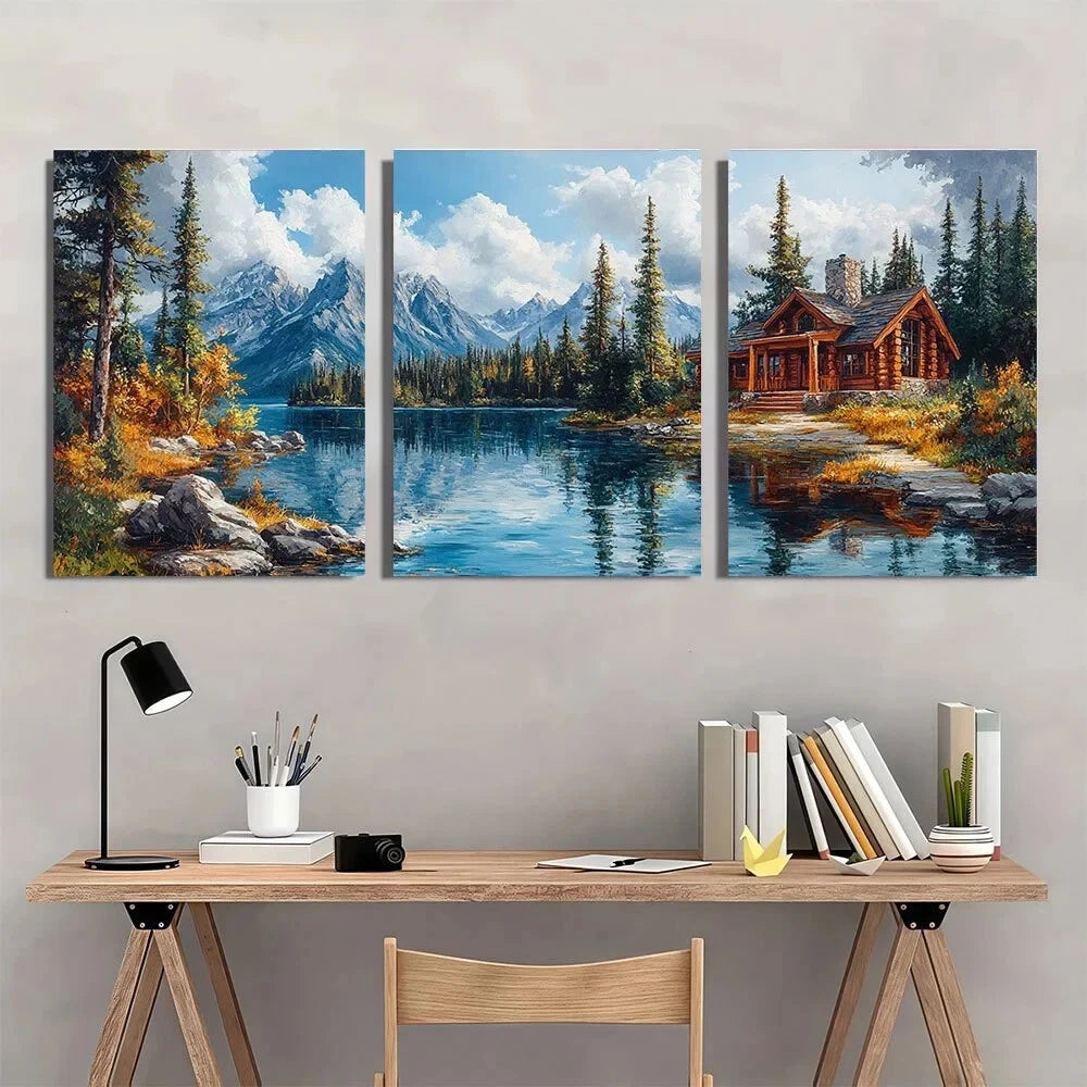 3pcs Serene Nature Lake Clouds Metal Print Ready to Hang Art