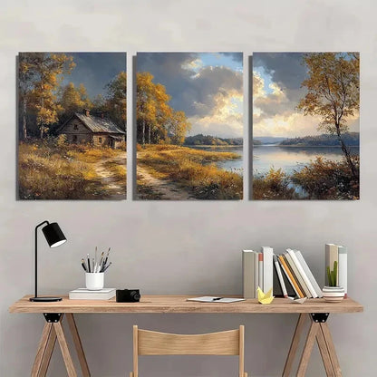 3pcs Vintage Landscape Oil Painting Art Print Metal Print Ready to Hang Art