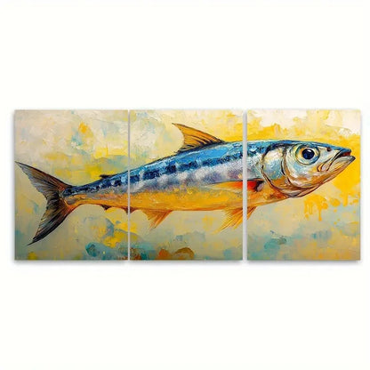3pcs Sardine Fish Painting Animals Metal Print Ready to Hang Art