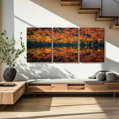 3pcs Autumn Forest Lake Nature Landscape Wall Art Set Canvas Unframed - High Quality Print 100% Australian Made Wall Canvas