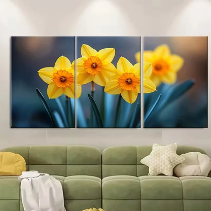 3pcs Vibrant Yellow Daffodil Metal Print Ready to Hang Art