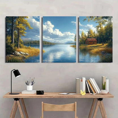 3pcs Faribault Beautiful Lake Painting Metal Print Ready to Hang Art