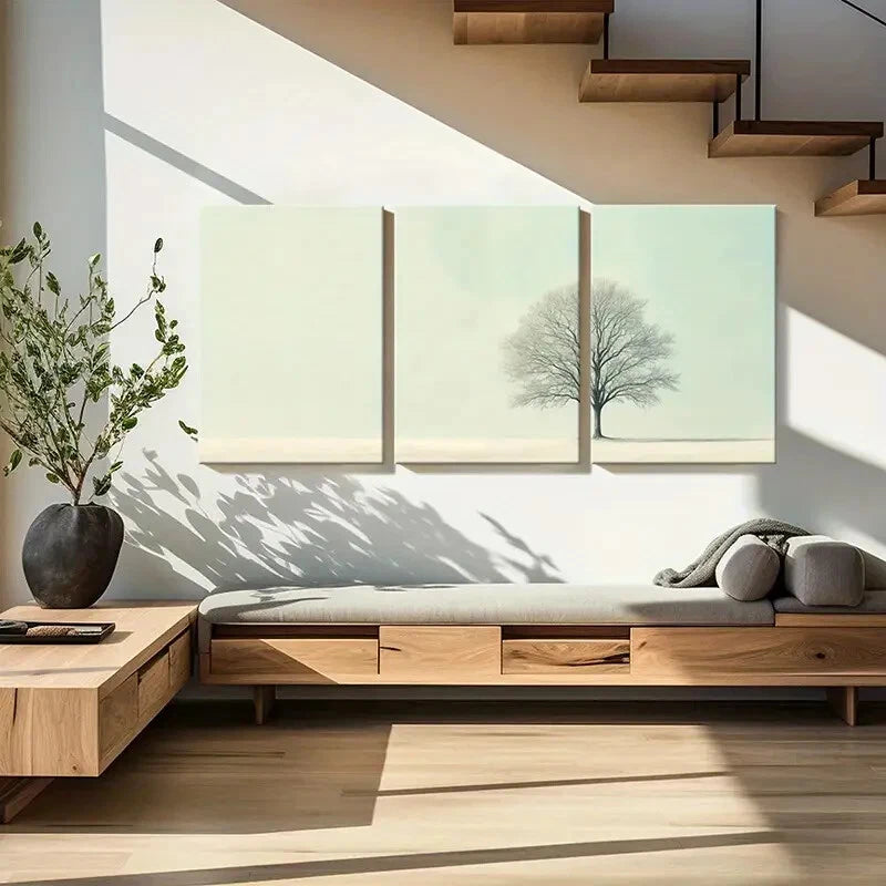 3pcs Tree Serene Landscape Minimalist Design Metal Print Ready to Hang Art