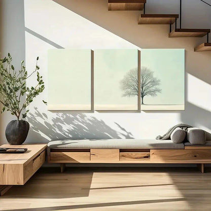 3pcs Tree Serene Landscape Minimalist Design Metal Print Ready to Hang Art