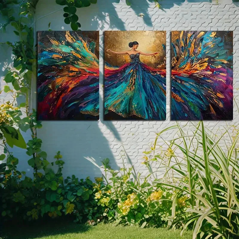 3pcs Vibrant Dancing Figure Illustration Metal Print Ready to Hang Art