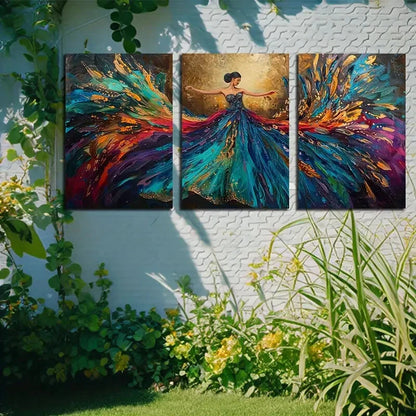 3pcs Vibrant Dancing Figure Illustration Metal Print Ready to Hang Art