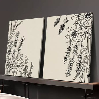 2pcs lack Abstract Line Plant & Flower, Minimalist Art Canvas Framed 50x75cm - High Quality Print 100% Australian Made Wall Canvas Ready to Hang