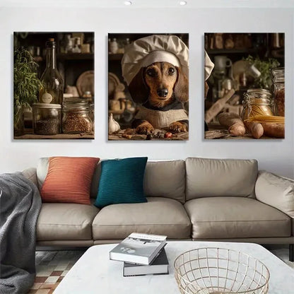 3pcs Funny Dog Chef Cute Animal Cooking Theme Metal Print Ready to Hang Art