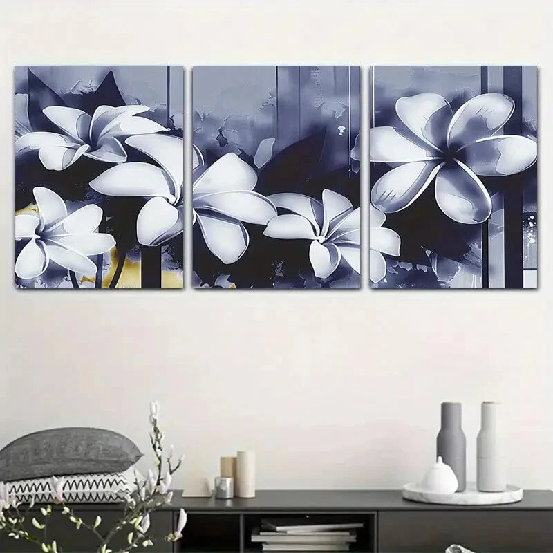 3pcs Modern Blue and White Lily Metal Print Ready to Hang Art
